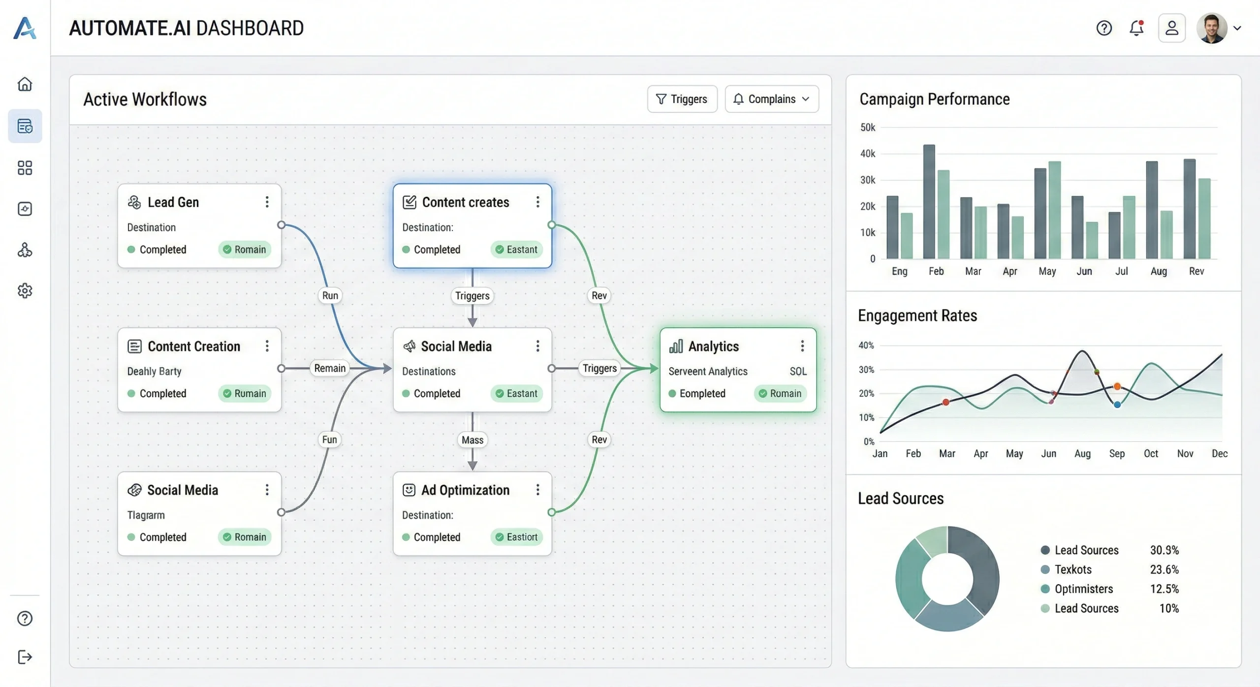 AI automation dashboard showing marketing workflows