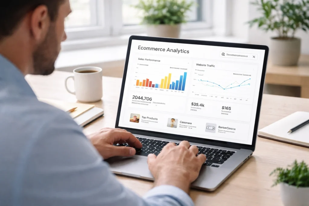 Online store analytics dashboard showing traffic and sales